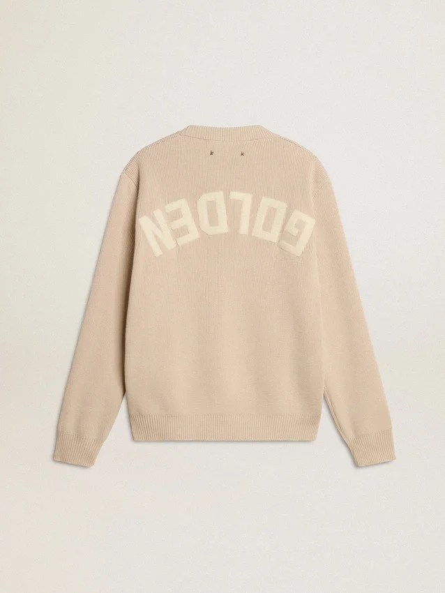 Maglione da donna beige con scritta “Golden” sul retro