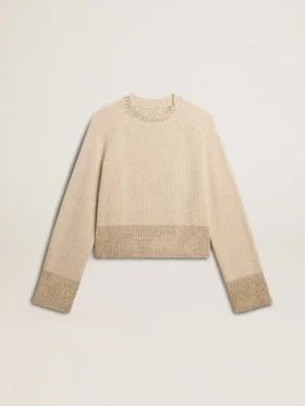 Maglione da donna dal taglio squadrato in lana con decorazioni in cristalli hotfix