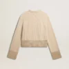 Maglione da donna dal taglio squadrato in lana con decorazioni in cristalli hotfix