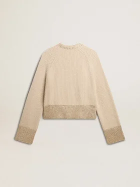 Maglione da donna dal taglio squadrato in lana con decorazioni in cristalli hotfix