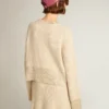 Maglione da donna dal taglio squadrato in lana con decorazioni in cristalli hotfix