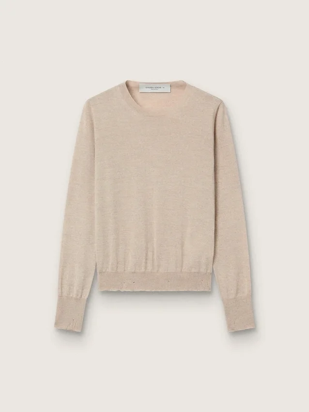 Maglione da donna in lana merino marrone chiaro