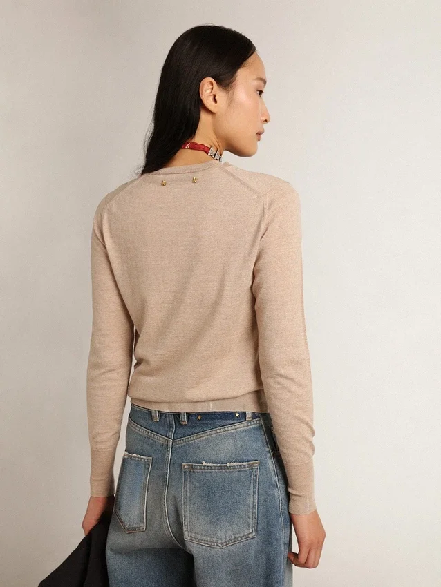 Maglione da donna in lana merino marrone chiaro