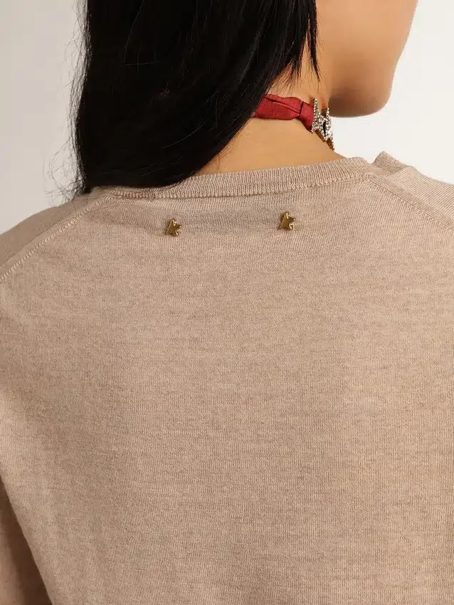 Maglione da donna in lana merino marrone chiaro