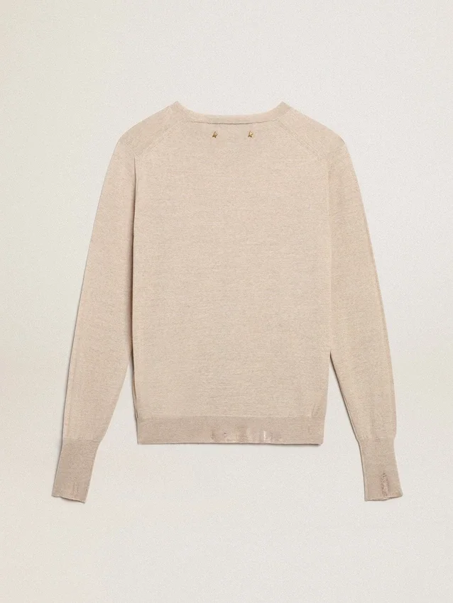 Maglione da donna in lana merino marrone chiaro