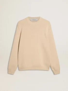 Maglione da uomo a girocollo beige con scritta “Golden” sul retro