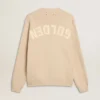 Maglione da uomo a girocollo beige con scritta “Golden” sul retro