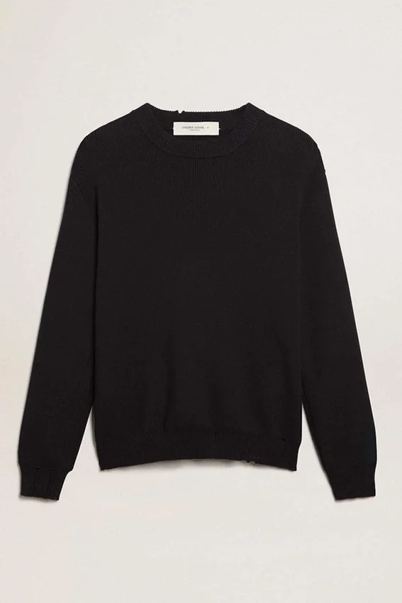Maglione da uomo a girocollo in cotone blu scuro