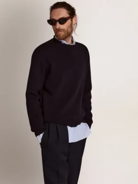 Maglione da uomo a girocollo in cotone blu scuro