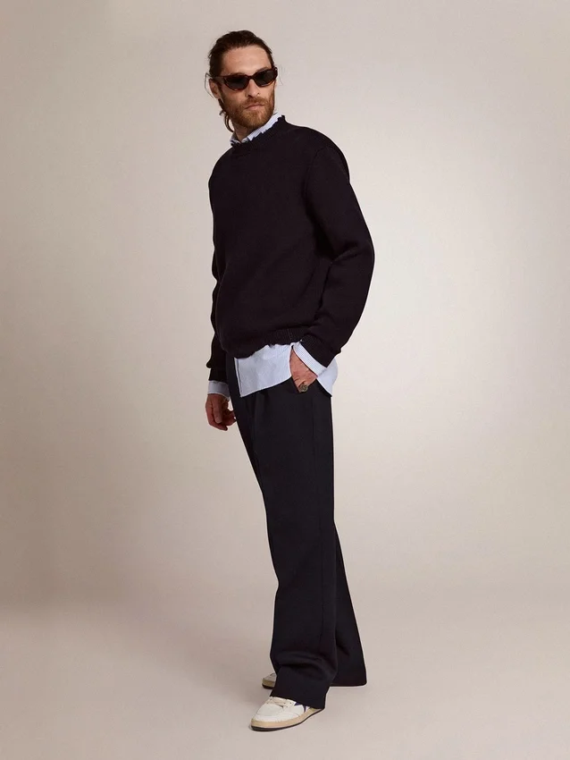 Maglione da uomo a girocollo in cotone blu scuro