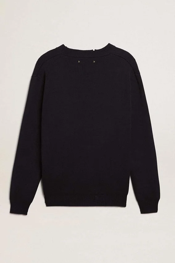 Maglione da uomo a girocollo in cotone blu scuro