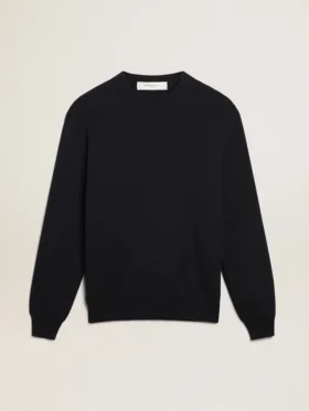 Maglione da uomo a girocollo in cotone blu scuro con logo