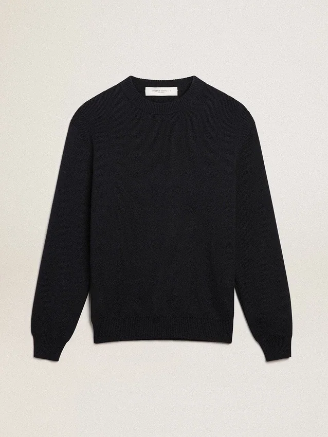 Maglione da uomo a girocollo in cotone blu scuro con logo