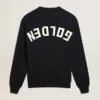 Maglione da uomo a girocollo in cotone blu scuro con logo