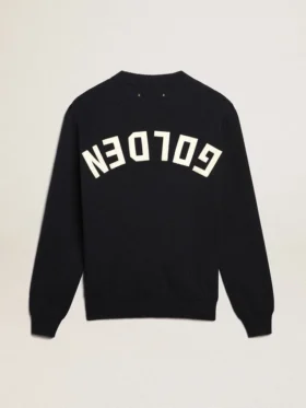 Maglione da uomo a girocollo in cotone blu scuro con logo