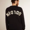 Maglione da uomo a girocollo in cotone blu scuro con logo