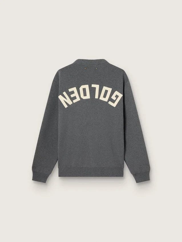 Maglione da uomo a girocollo in cotone grigio scuro con logo sul retro