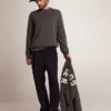 Maglione da uomo a girocollo in cotone grigio scuro con logo sul retro