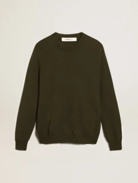 Maglione da uomo a girocollo in cotone verde militare