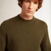 Maglione da uomo a girocollo in cotone verde militare
