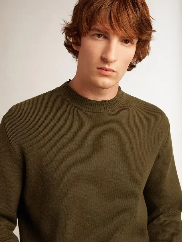 Maglione da uomo a girocollo in cotone verde militare