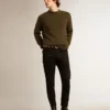 Maglione da uomo a girocollo in cotone verde militare