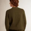 Maglione da uomo a girocollo in cotone verde militare
