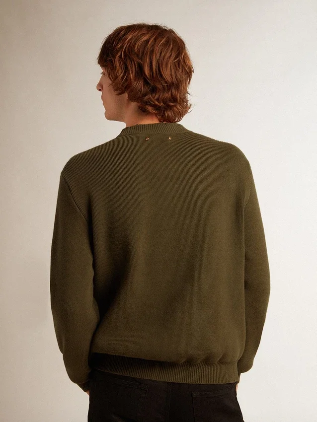 Maglione da uomo a girocollo in cotone verde militare