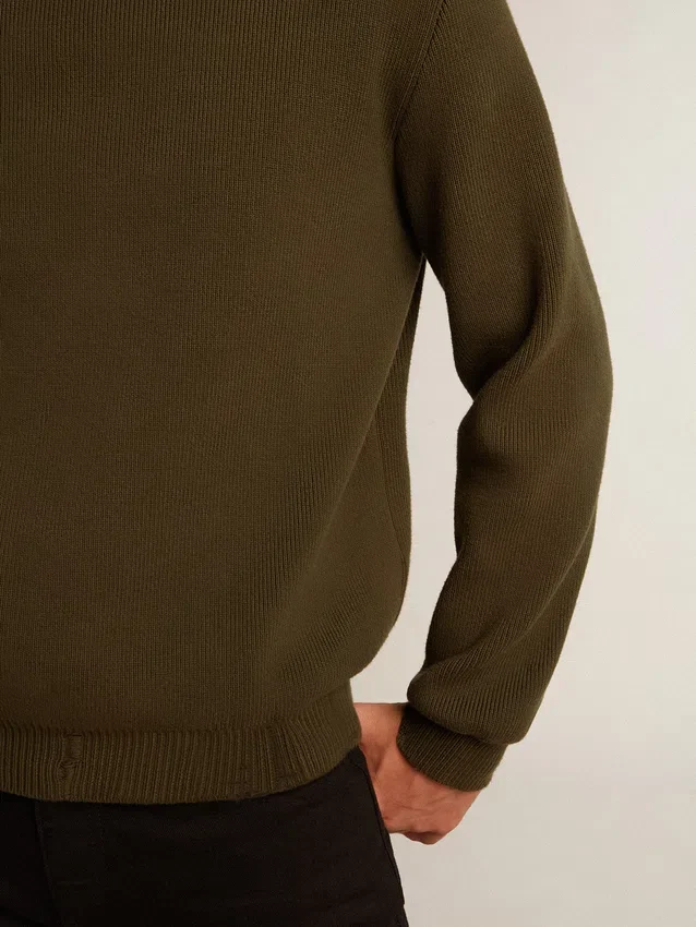 Maglione da uomo a girocollo in cotone verde militare