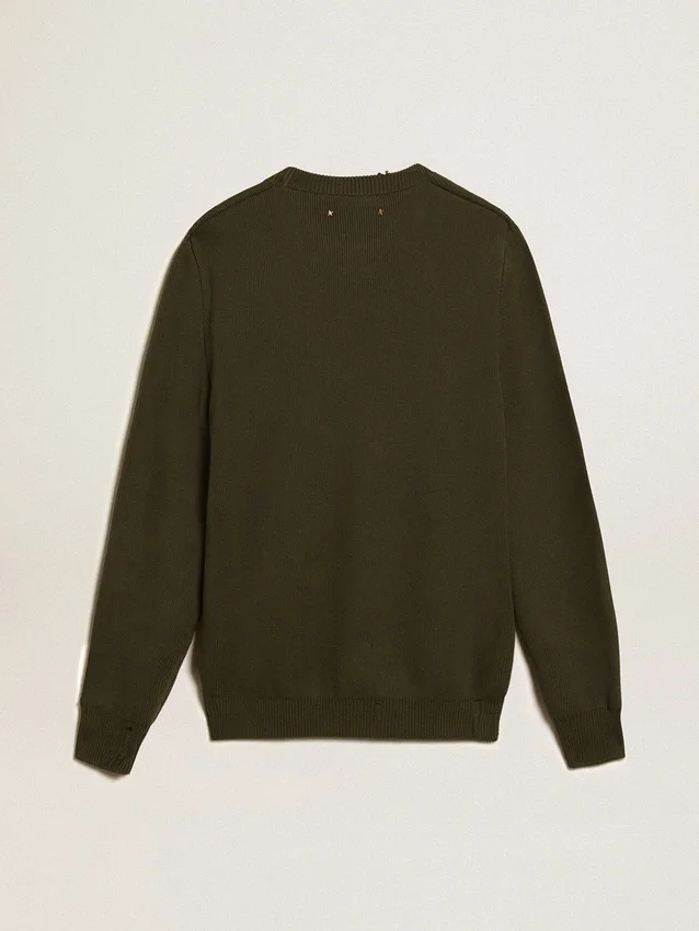 Maglione da uomo a girocollo in cotone verde militare