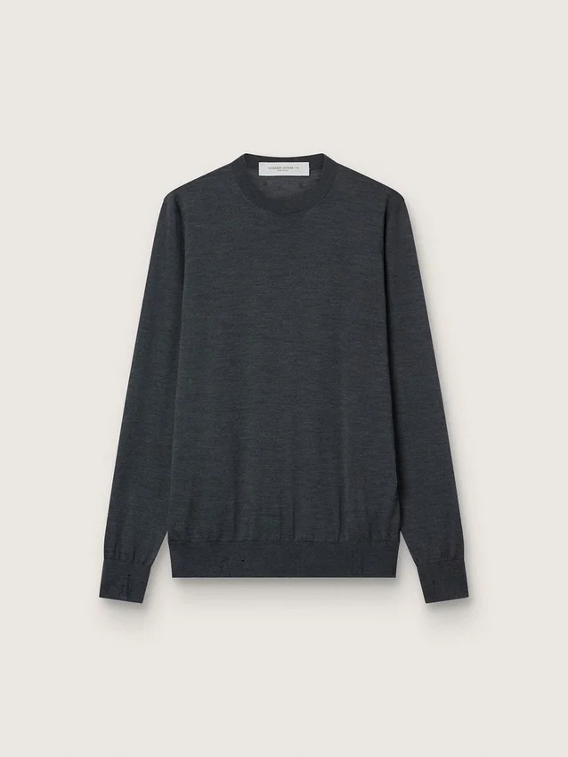 Maglione da uomo a girocollo in lana melange grigio scuro