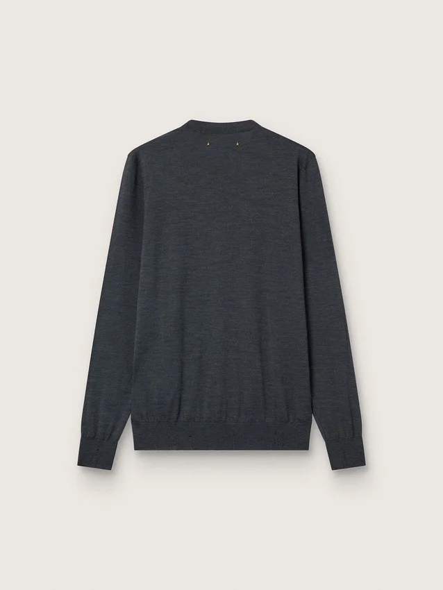 Maglione da uomo a girocollo in lana melange grigio scuro