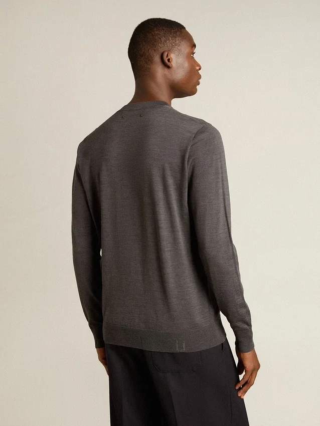 Maglione da uomo a girocollo in lana melange grigio scuro