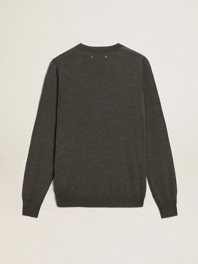 Maglione da uomo a girocollo in lana melange grigio scuro