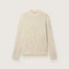 Maglione da uomo a girocollo in lana merino bianca con cristalli su tutta la superficie