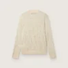 Maglione da uomo a girocollo in lana merino bianca con cristalli su tutta la superficie
