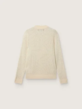 Maglione da uomo a girocollo in lana merino bianca con cristalli su tutta la superficie