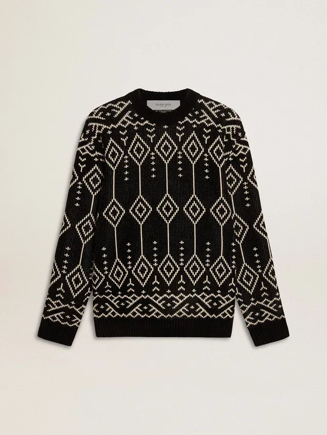 Maglione da uomo a girocollo in misto lana con motivo jacquard a rombi
