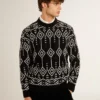 Maglione da uomo a girocollo in misto lana con motivo jacquard a rombi