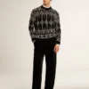 Maglione da uomo a girocollo in misto lana con motivo jacquard a rombi
