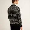 Maglione da uomo a girocollo in misto lana con motivo jacquard a rombi