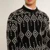 Maglione da uomo a girocollo in misto lana con motivo jacquard a rombi