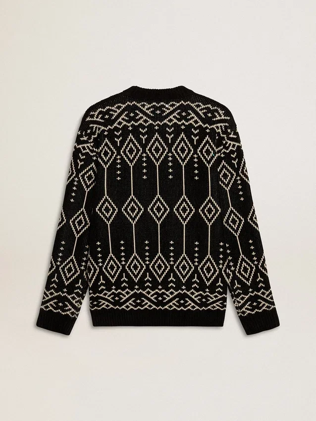 Maglione da uomo a girocollo in misto lana con motivo jacquard a rombi