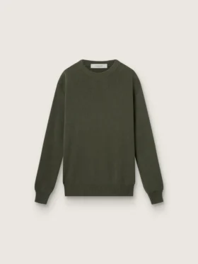Maglione da uomo a girocollo verde militare con scritta "Golden" sul retro
