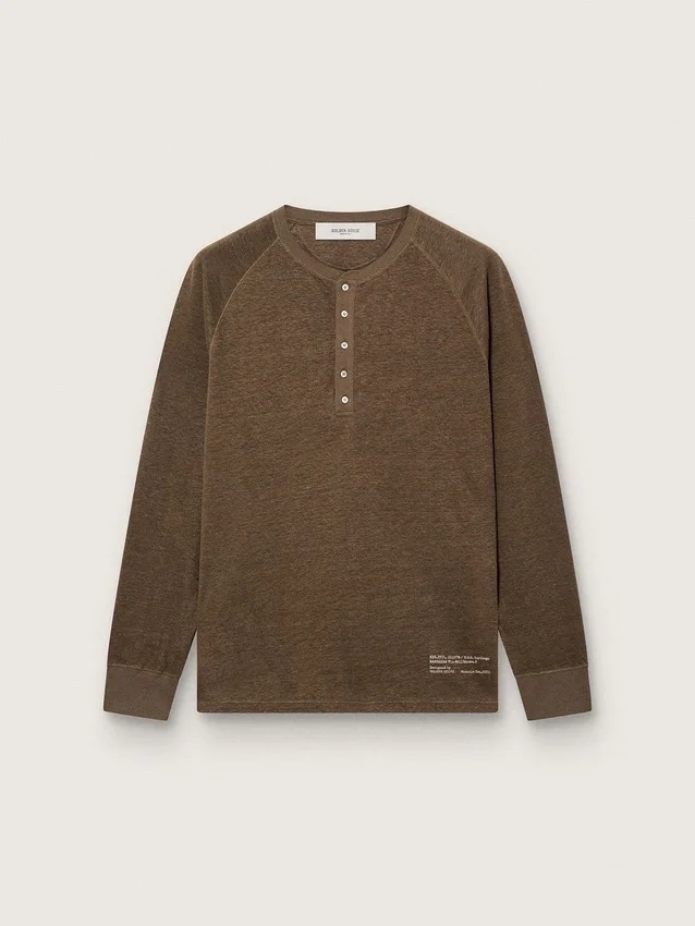 Maglione da uomo a maniche lunghe in jersey di lino color tartaruga