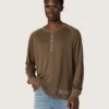 Maglione da uomo a maniche lunghe in jersey di lino color tartaruga