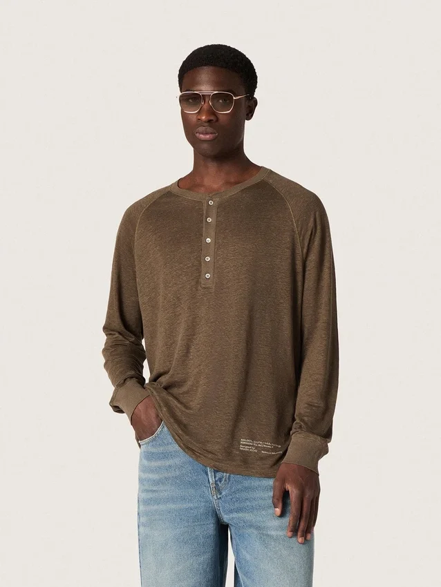 Maglione da uomo a maniche lunghe in jersey di lino color tartaruga