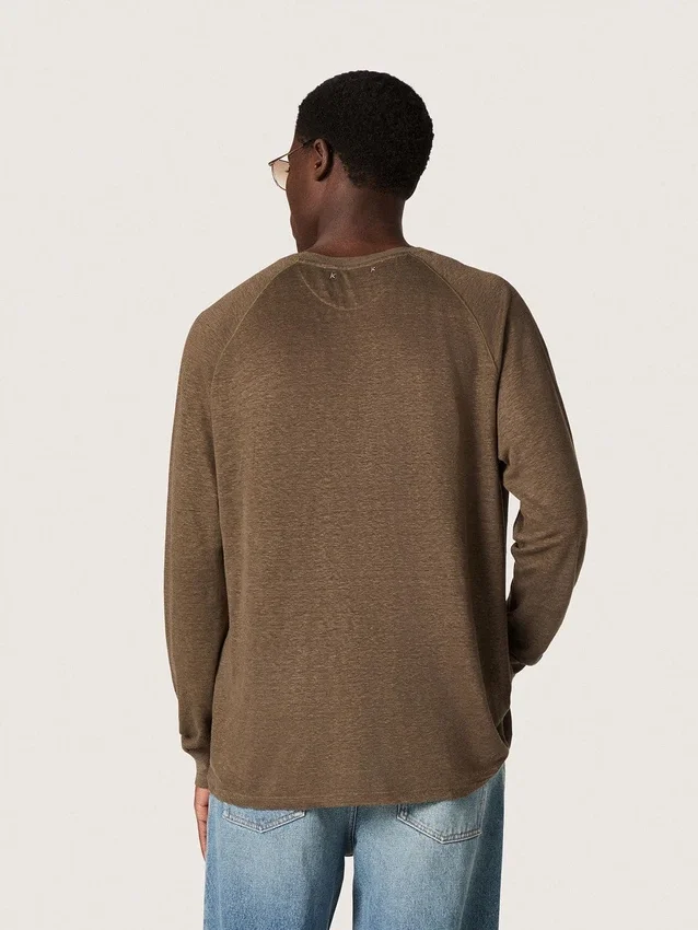 Maglione da uomo a maniche lunghe in jersey di lino color tartaruga