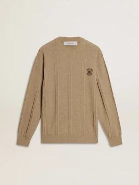 Maglione da uomo beige con logo ricamato