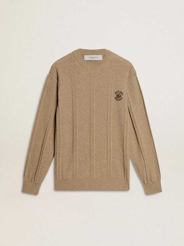 Maglione da uomo beige con logo ricamato